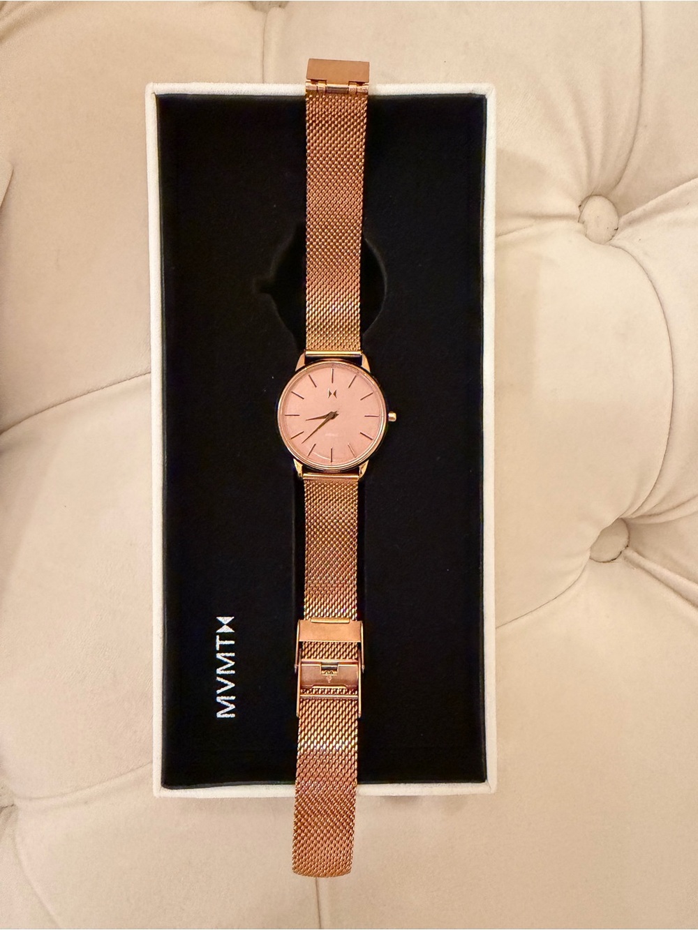 MVMT Rose Gold Mesh Band Watch with Pink Dial